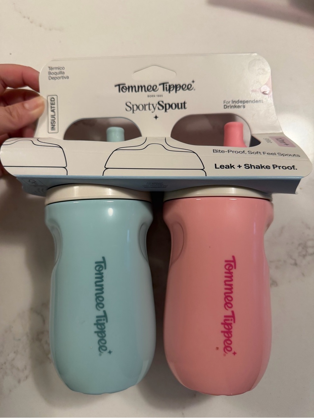 Tommee Tippee SportySpout Insulated Sippy Cups - Blue & Pink. Set of TWO